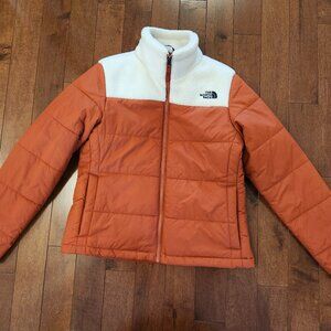 The North Face women's orange sherpa yoke insulated jacket in size medium